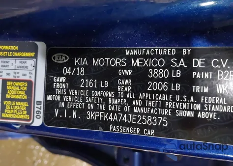 2018 Kia Forte Lx z USA, uszkodzony, nr VIN 3KPFK4A74JE258375